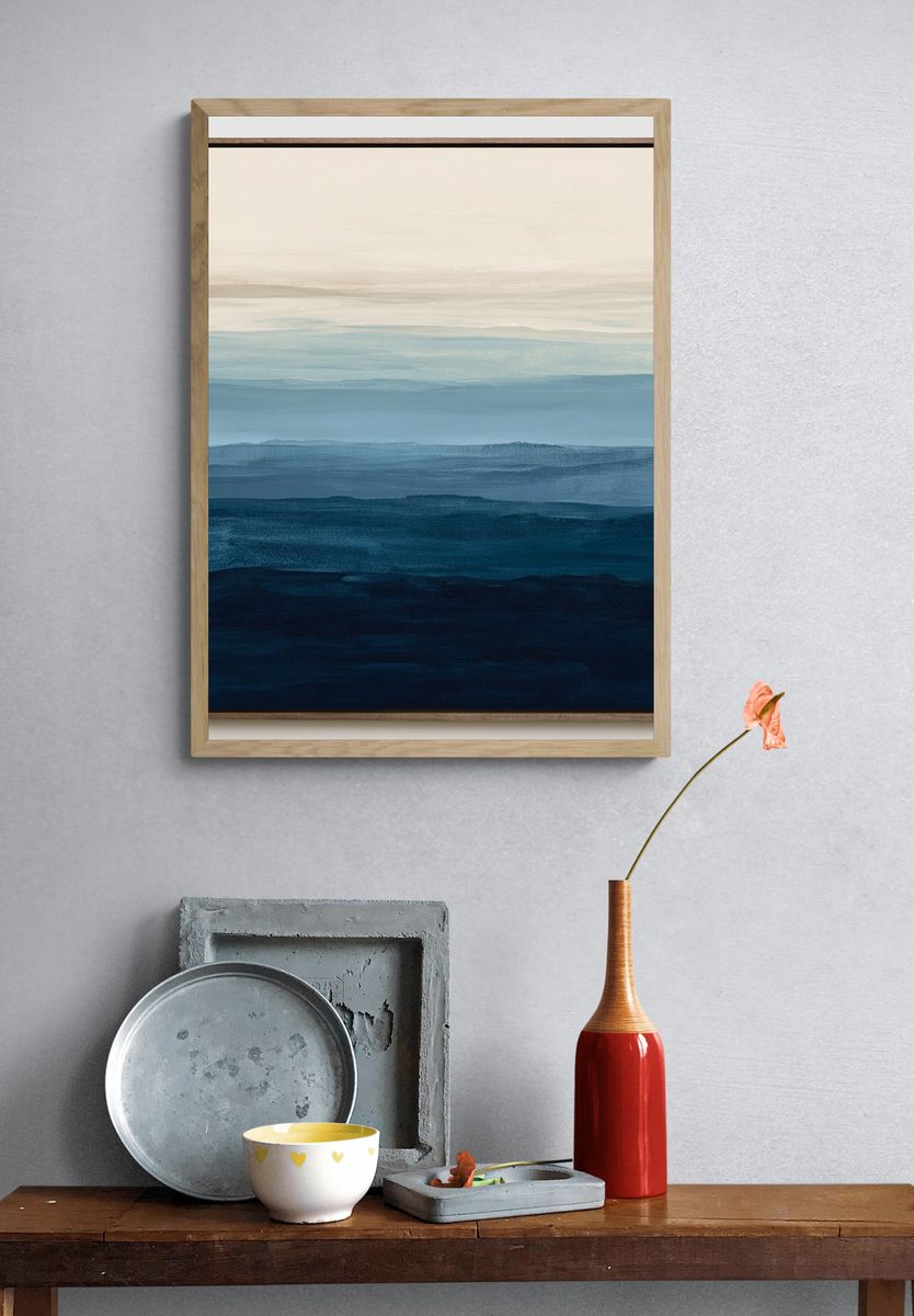 Blue Horizon Abstract Poster. — room view 3