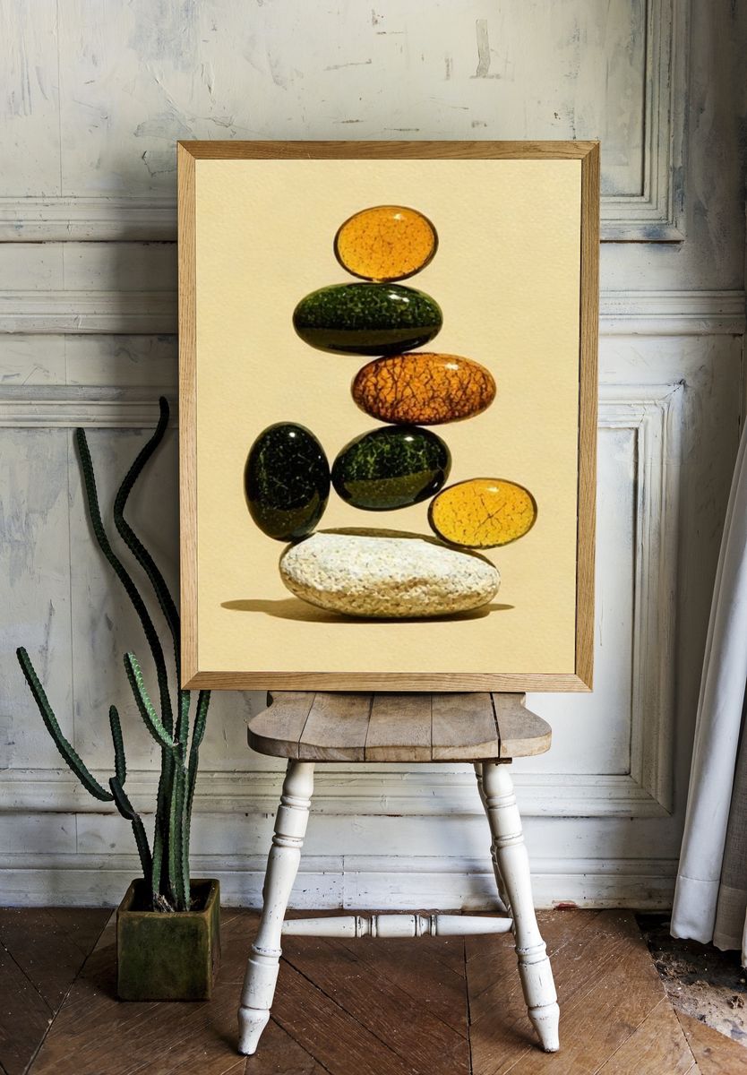 Stacked Pebbles Abstract Poster. — room view 1