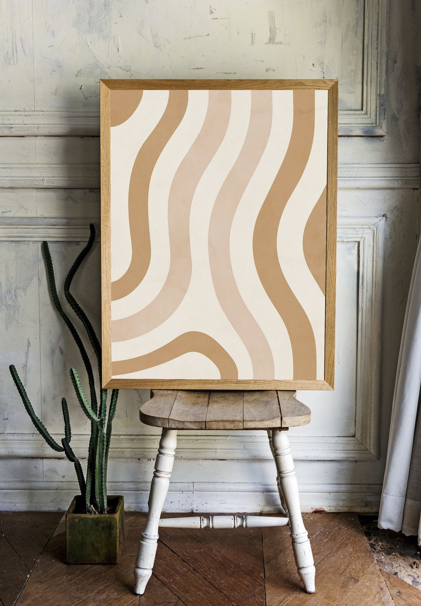 Wavy Neutral Lines Abstract Poster. — room view 1
