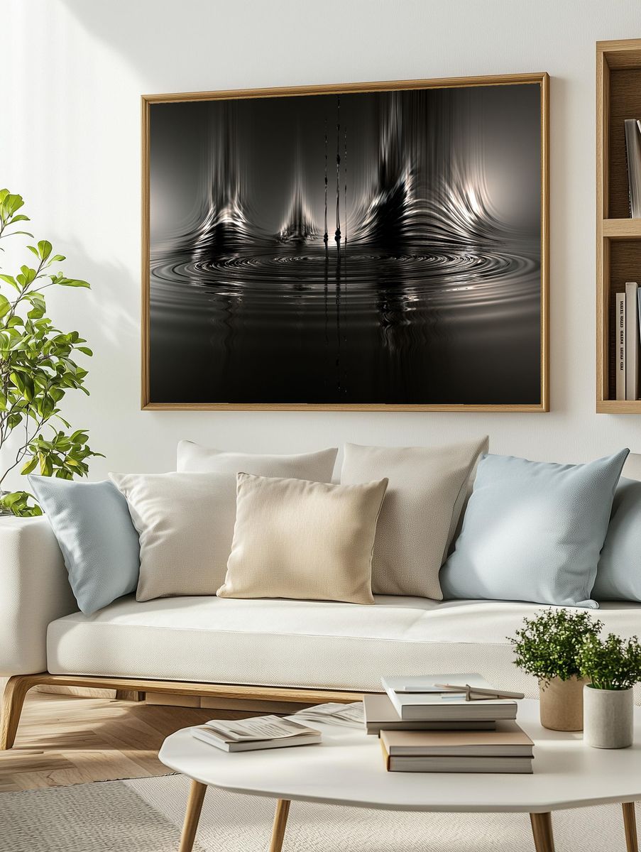 Monochrome Liquid Ripples Abstract Poster. — room view 2
