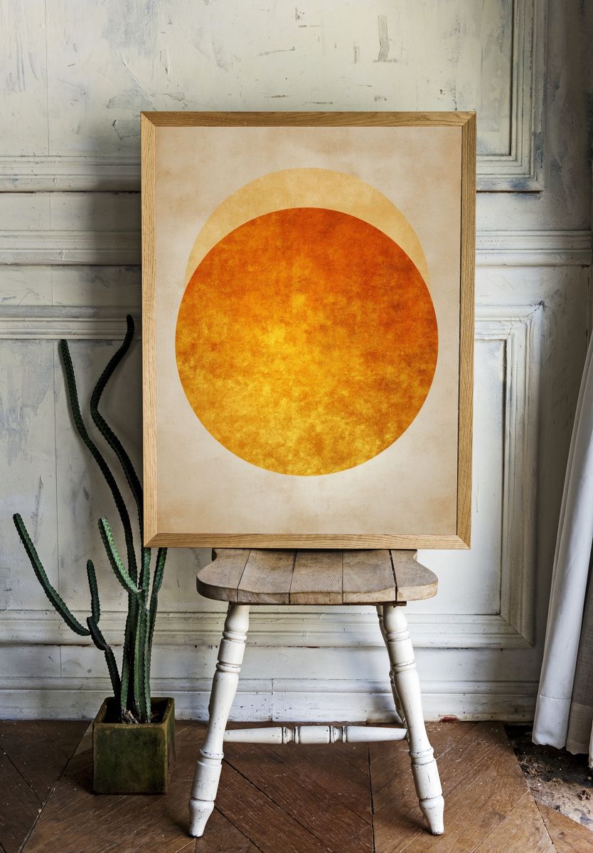 Golden Sun Disc Abstract Poster. — room view 1