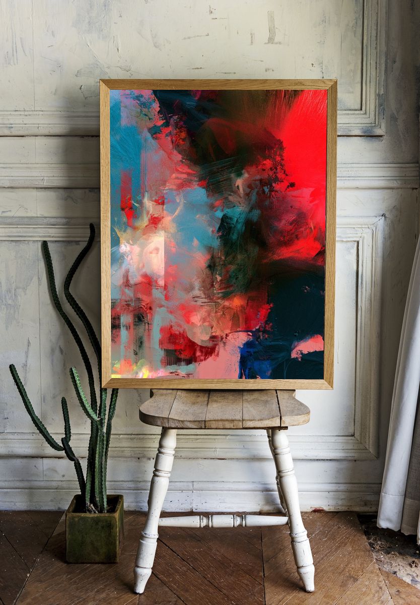 Neon Brushstroke Abstract Poster. — room view 1