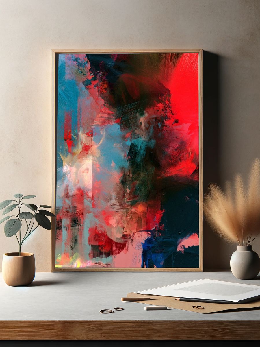 Neon Brushstroke Abstract Poster. — room view 2