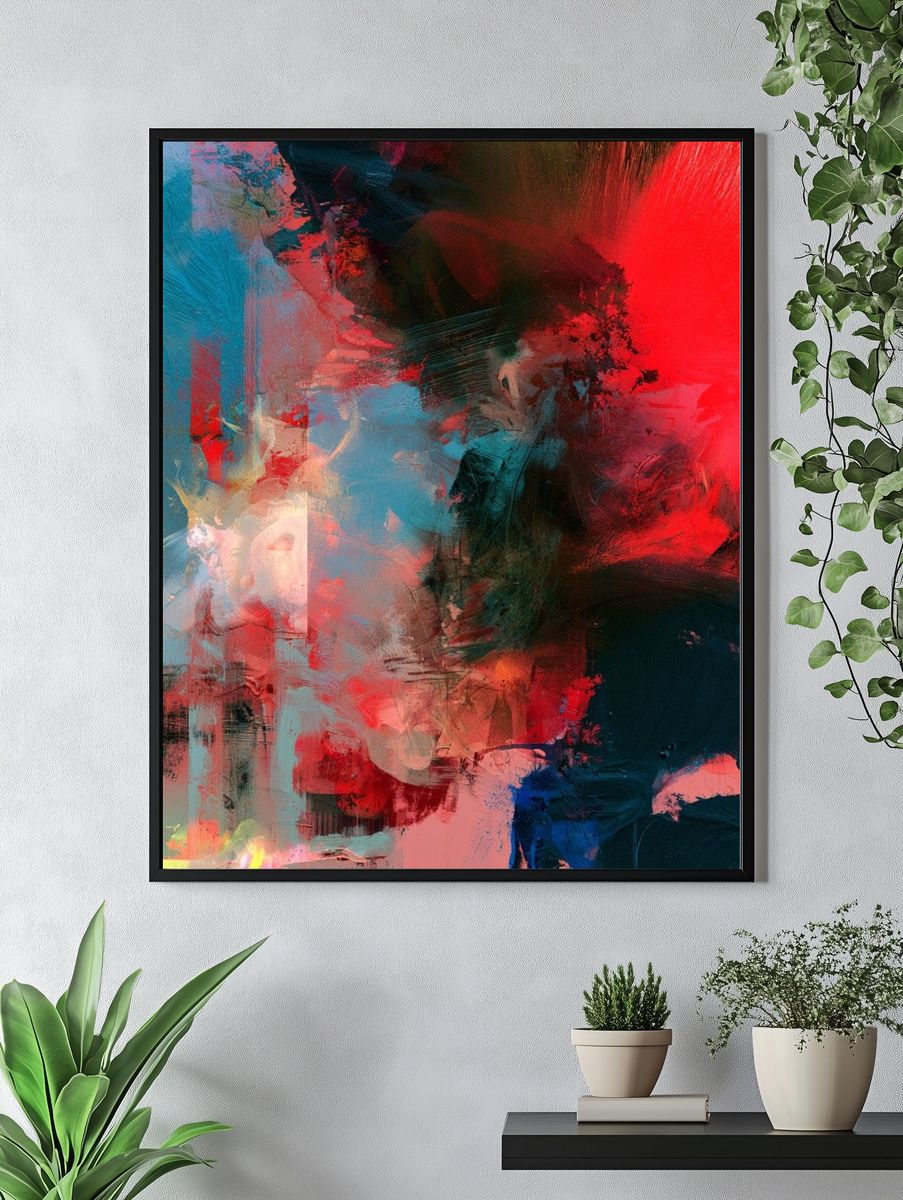 Neon Brushstroke Abstract Poster. — room view 4