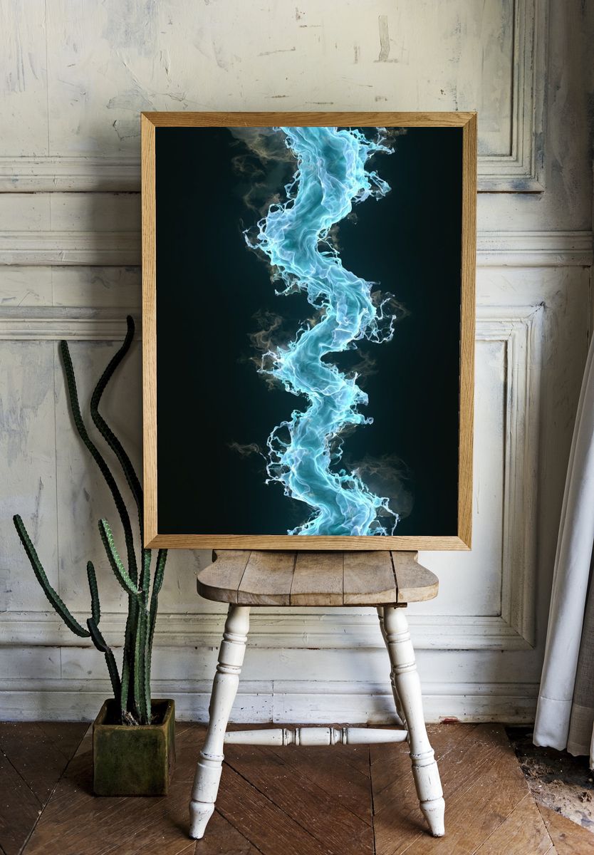 Electric Blue Smoke Abstract Poster. — room view 1