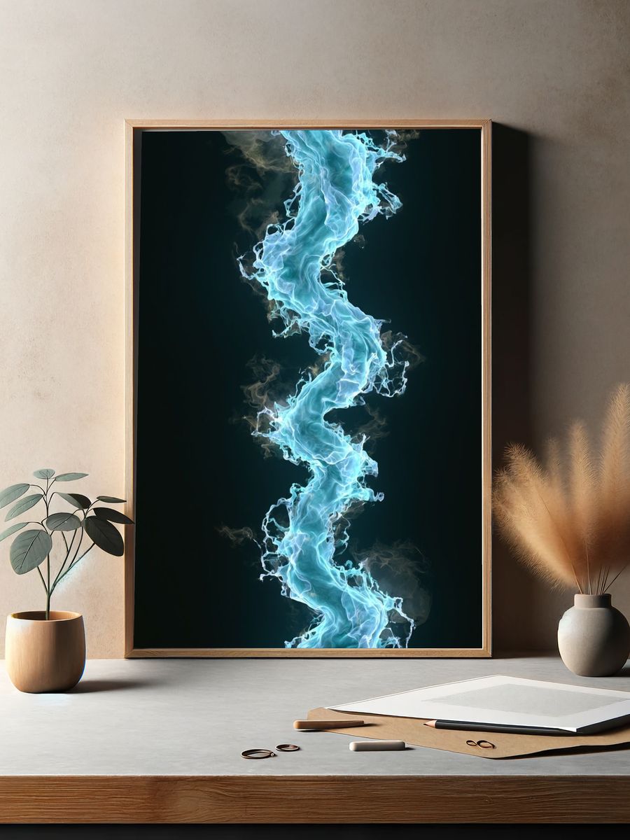 Electric Blue Smoke Abstract Poster. — room view 2