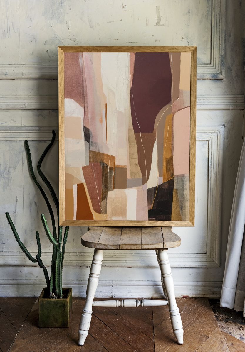 Earthy Abstract Shapes Poster. — room view 1