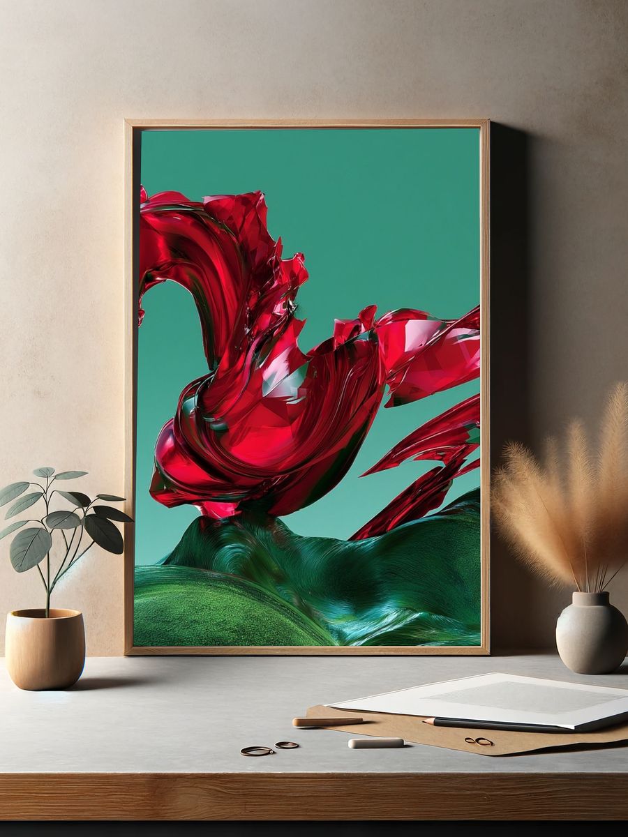 Crimson Glass Abstract Poster. — room view 2