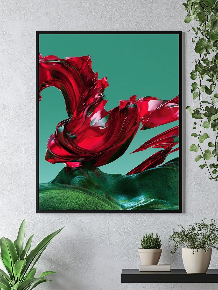 Crimson Glass Abstract Poster. — room view 4