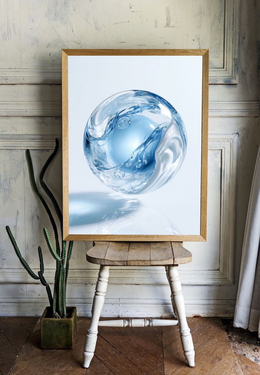Floating Glass Orb Abstract Poster. — room view 1