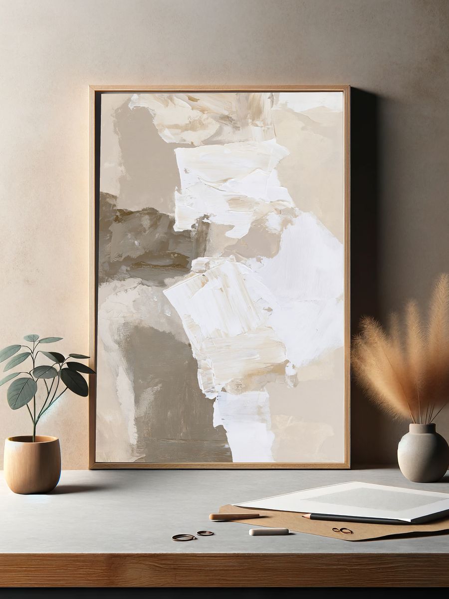 Neutral Brushstroke Abstract Poster. — room view 2