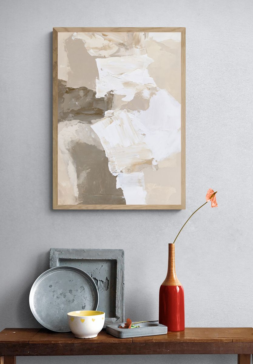 Neutral Brushstroke Abstract Poster. — room view 3
