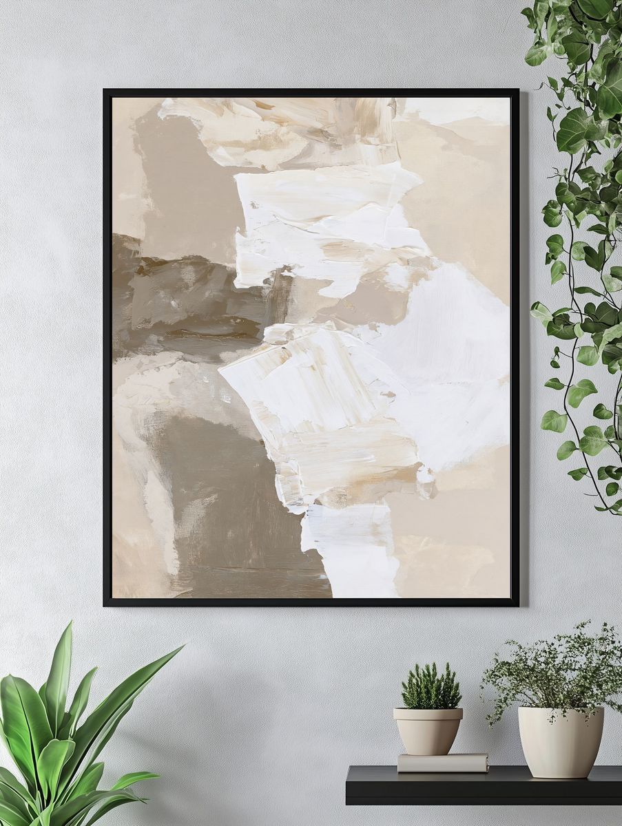 Neutral Brushstroke Abstract Poster. — room view 4