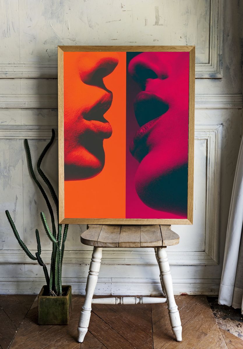 Neon Lips Abstract Poster. room preview