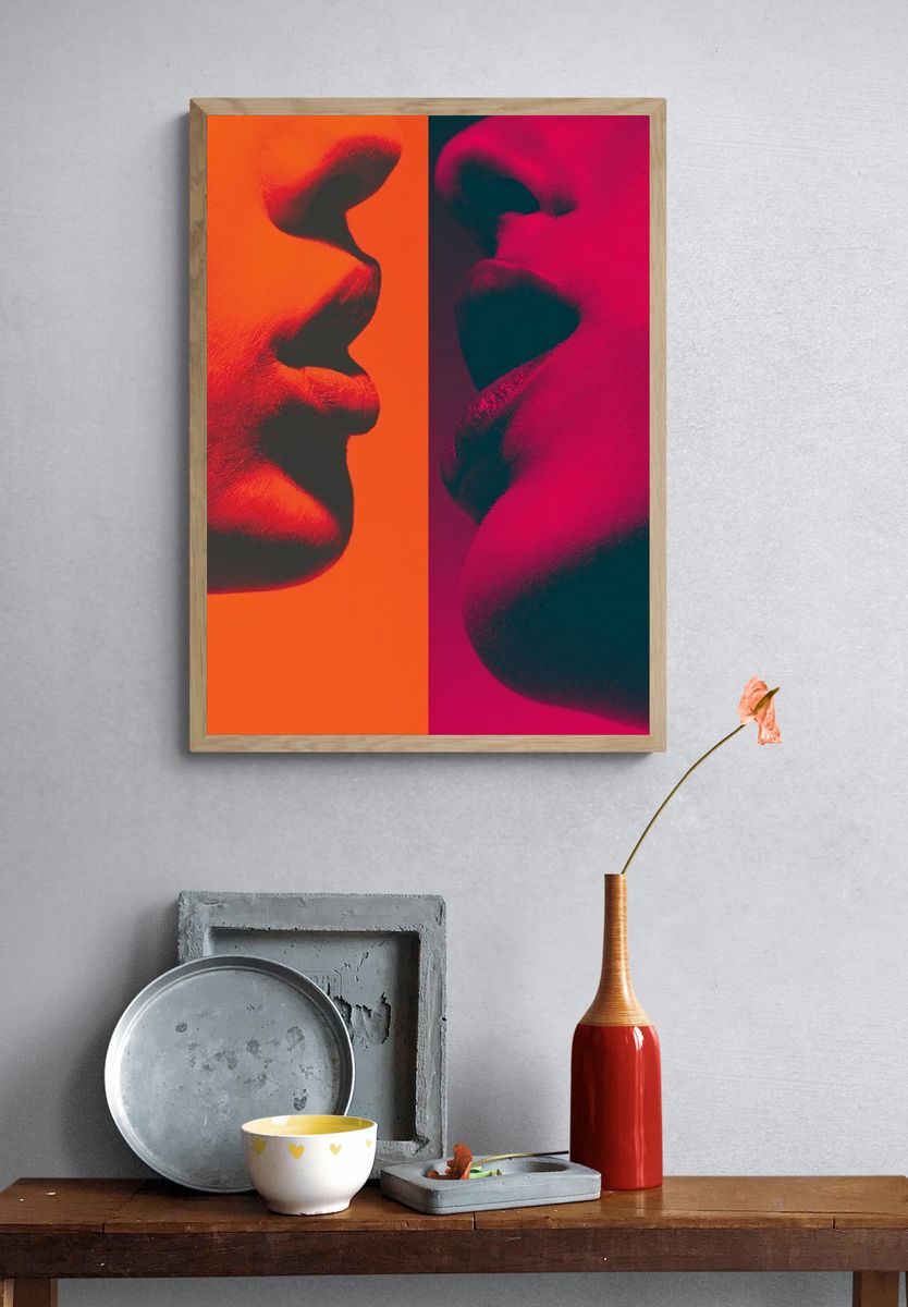 Neon Lips Abstract Poster. — room view 3