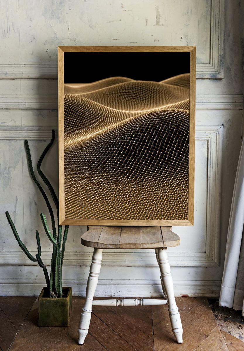 Golden Mesh Waves Abstract Print. room preview