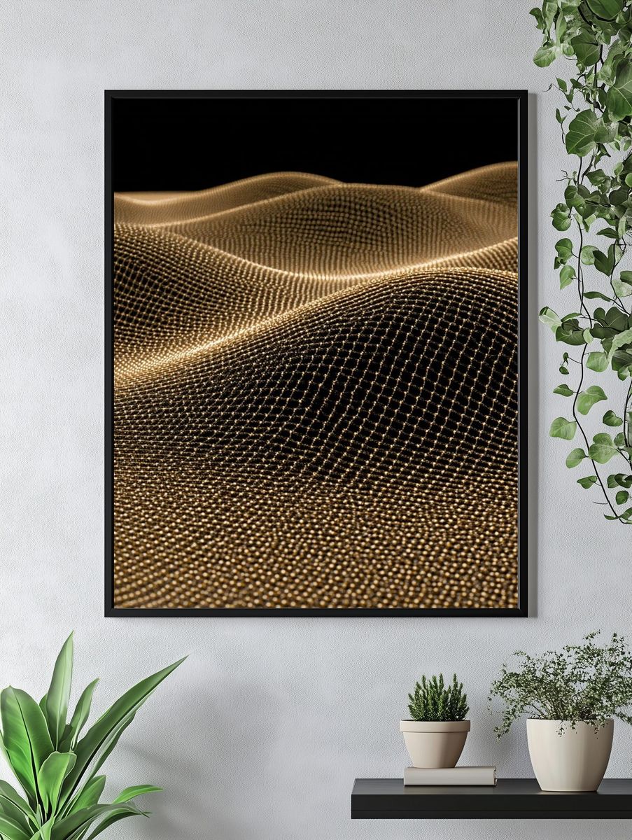 Golden Mesh Waves Abstract Print. — room view 4