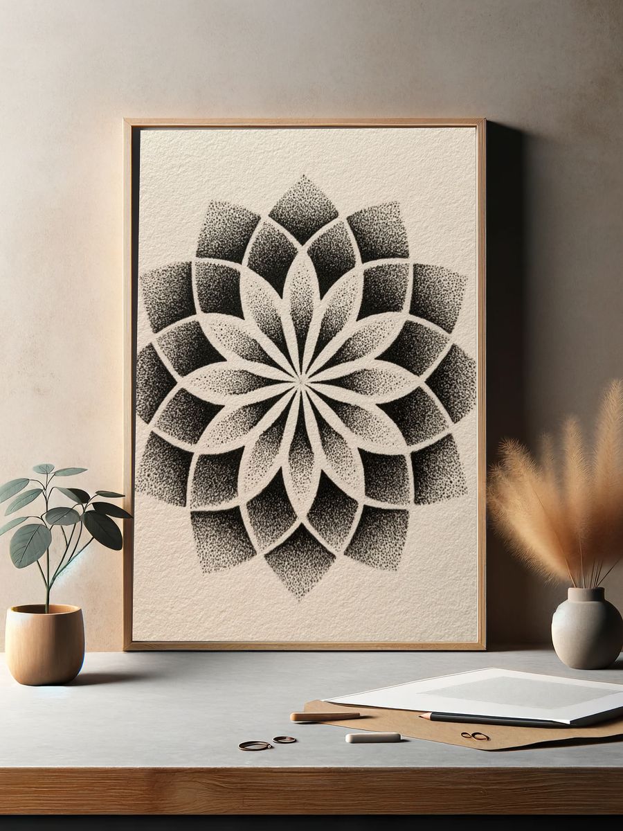 Monochrome Mandala Abstract Print. — room view 2