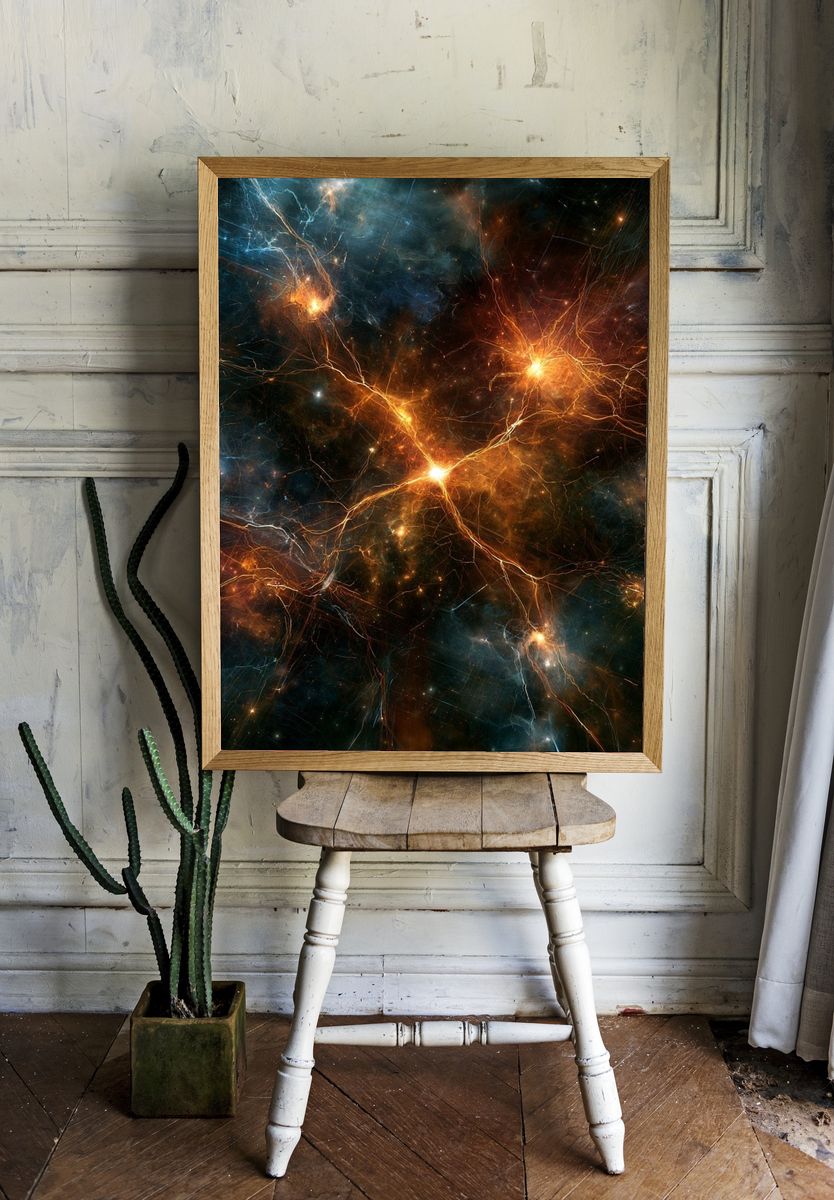 Cosmic Lightning Abstract Print. — room view 1