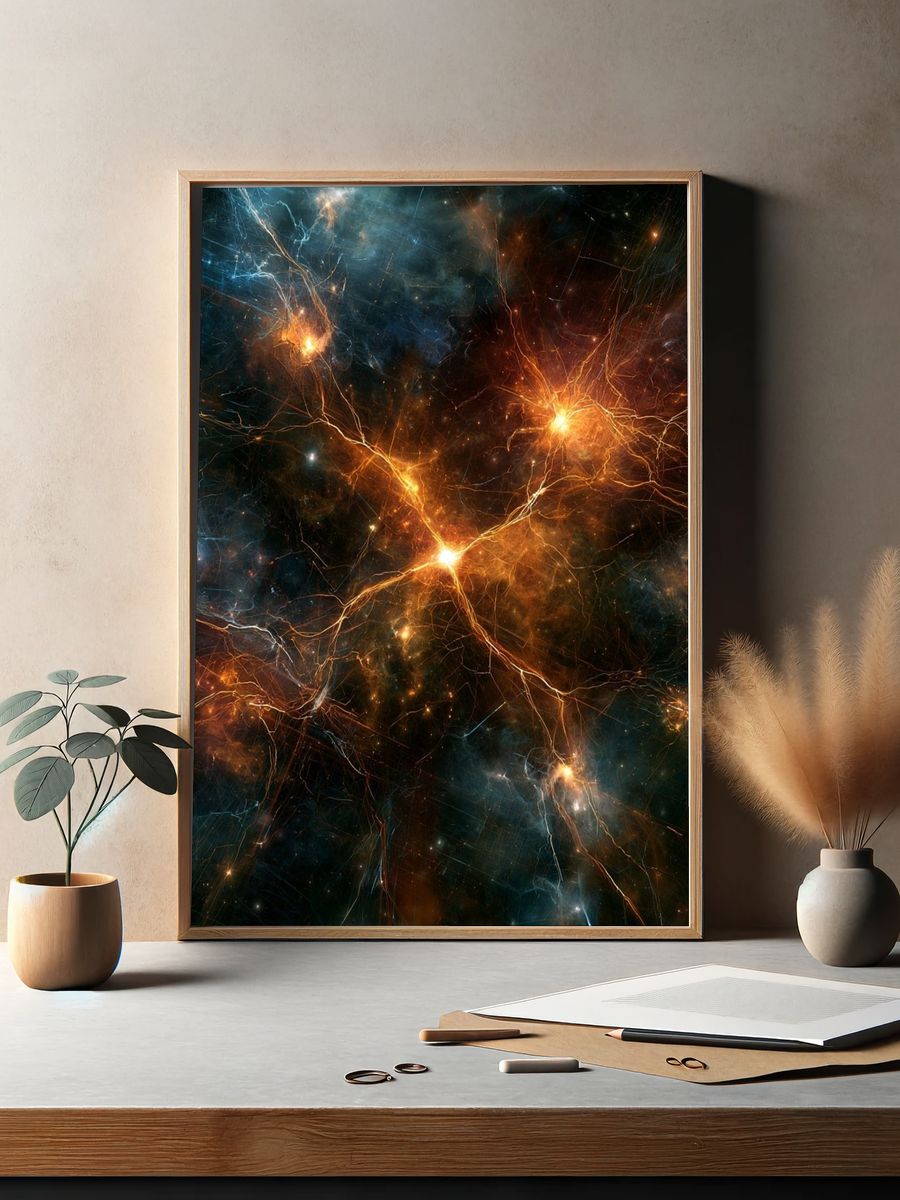 Cosmic Lightning Abstract Print. — room view 2