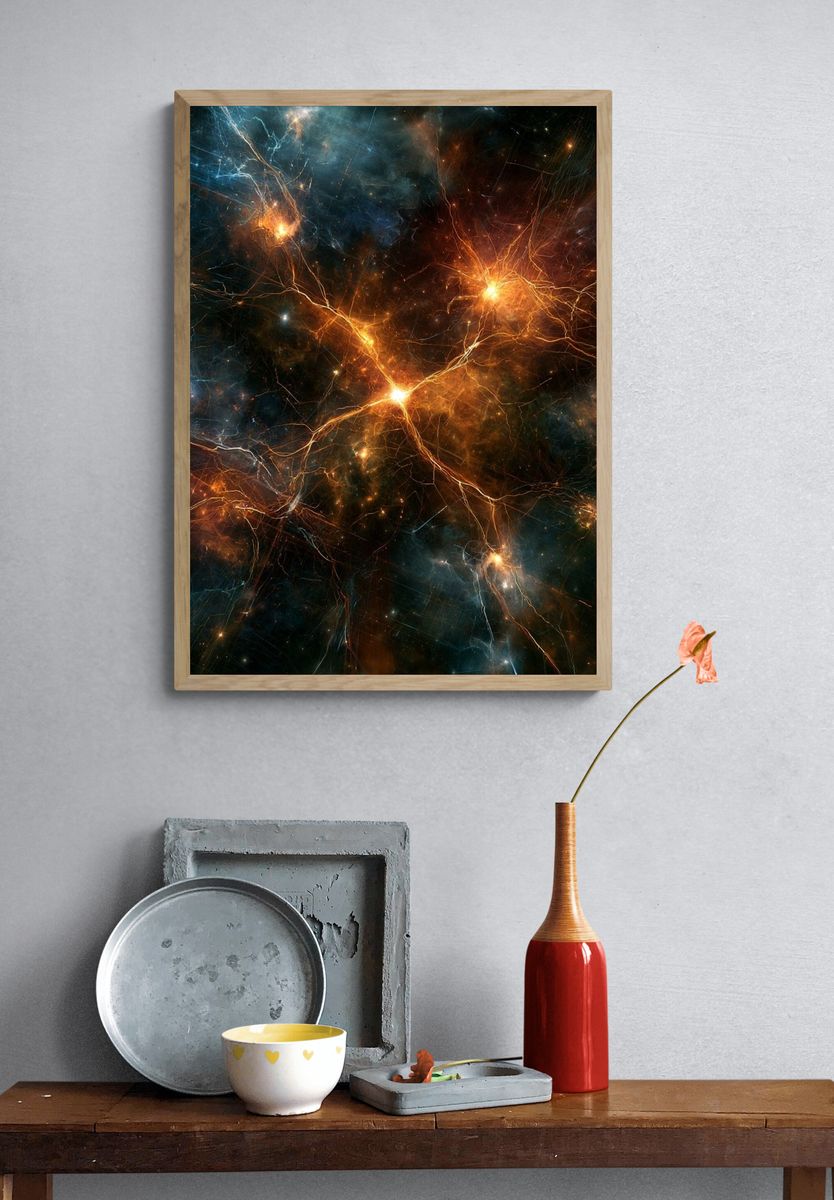 Cosmic Lightning Abstract Print. — room view 3
