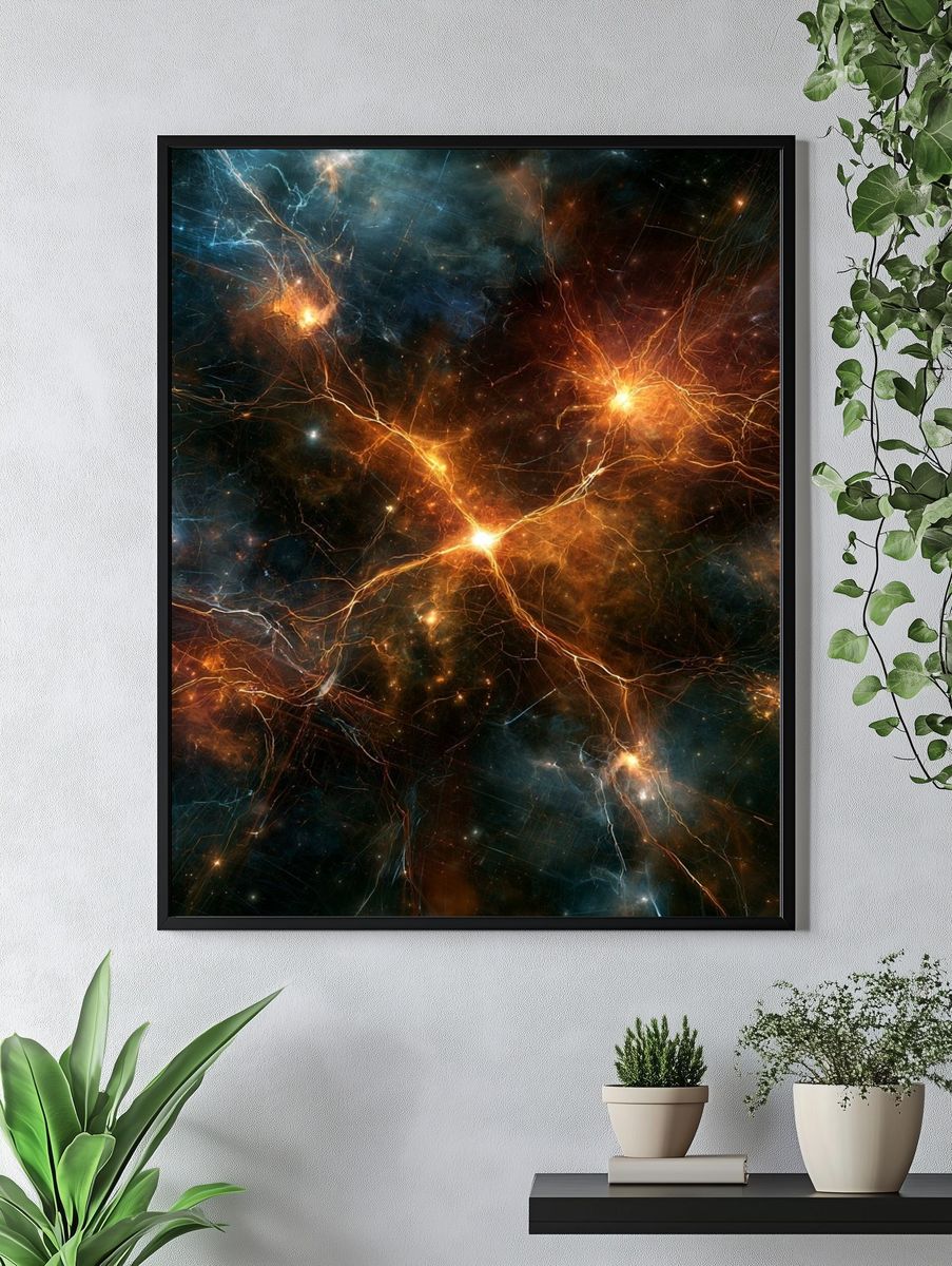 Cosmic Lightning Abstract Print. — room view 4