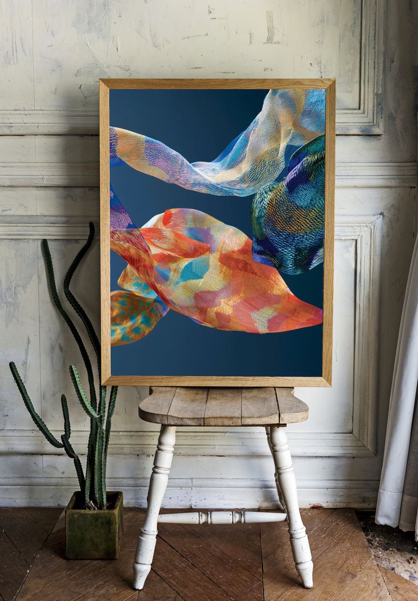 Colorful Flowing Fabric Abstract Poster. — room view 1