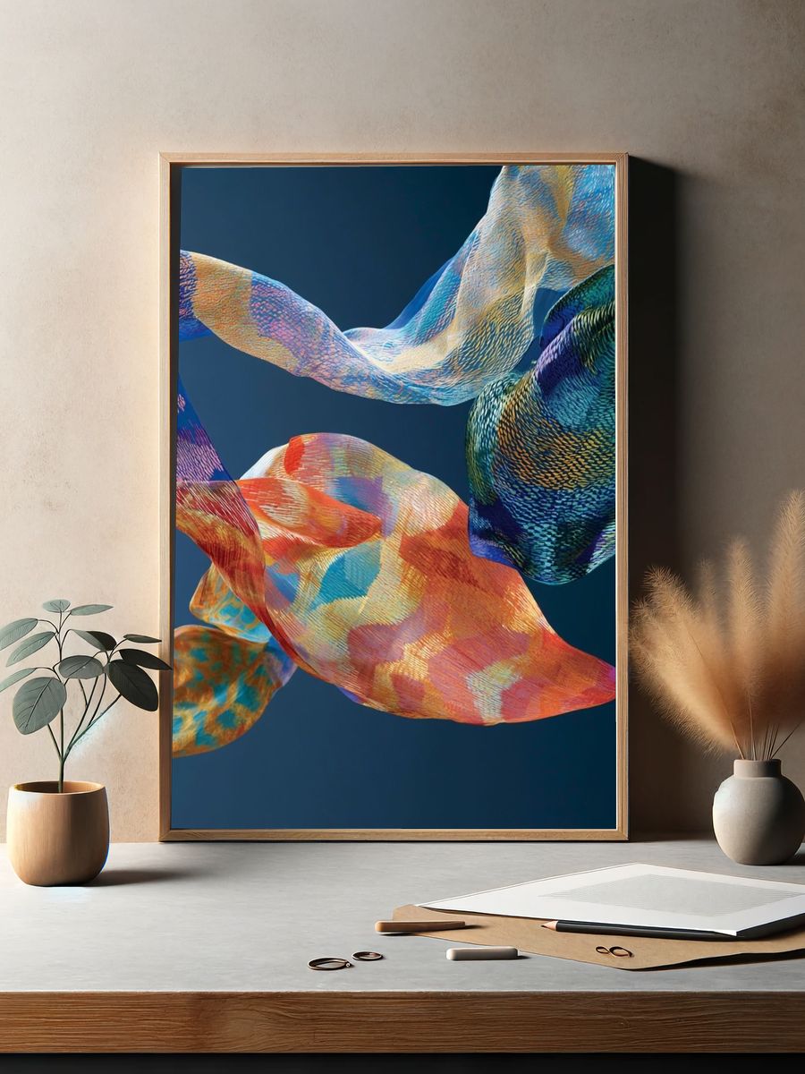 Colorful Flowing Fabric Abstract Poster. — room view 2