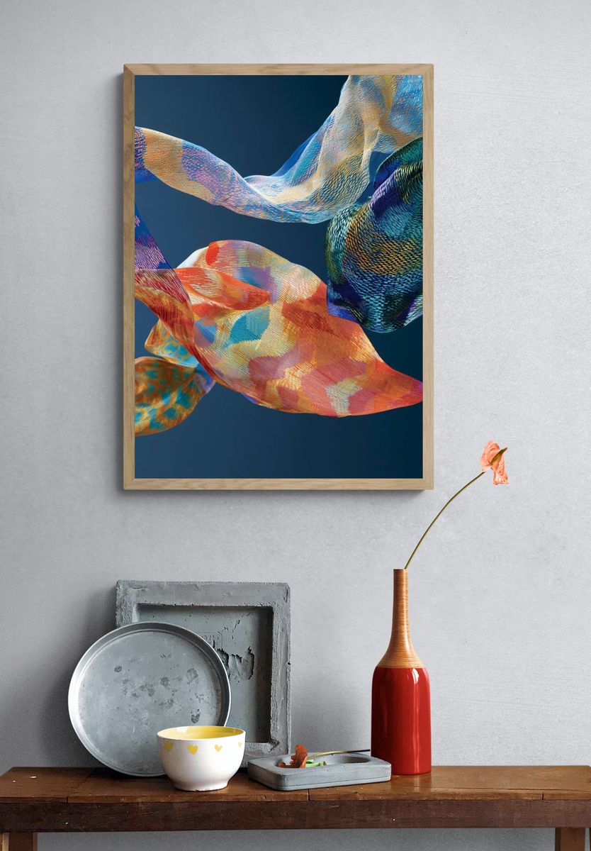 Colorful Flowing Fabric Abstract Poster. — room view 3
