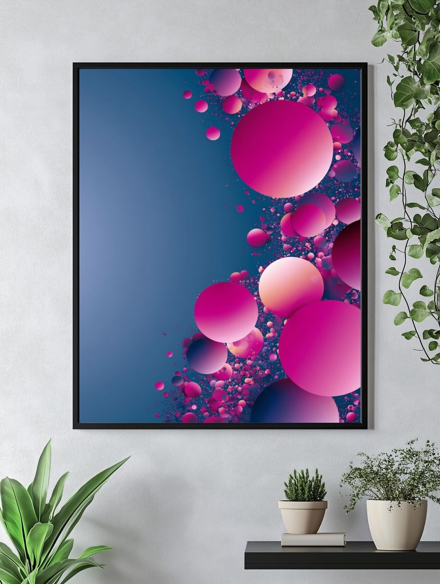 Pink Orb Cascade Abstract Poster. — room view 4