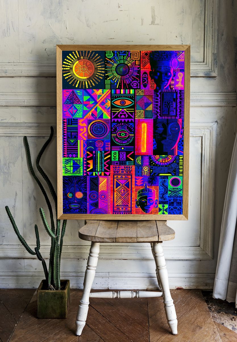 Neon Tribal Pattern Poster. room preview