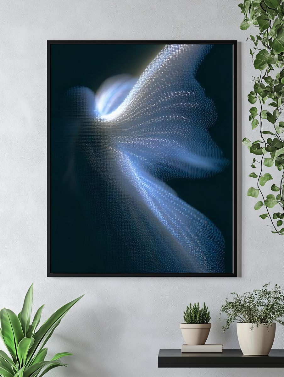 Luminous Blue Particle Flow Poster. — room view 4