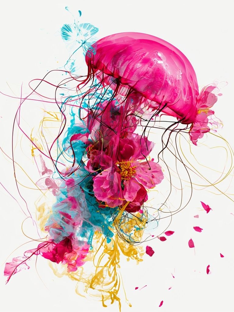 Neon Jellyfish Abstract Poster. poster detail