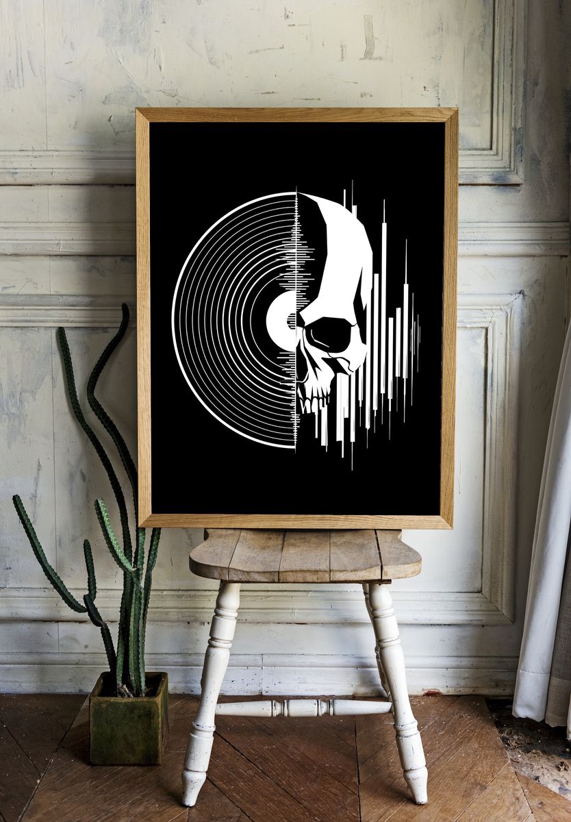 Glitch Skull Abstract Poster. — room view 1