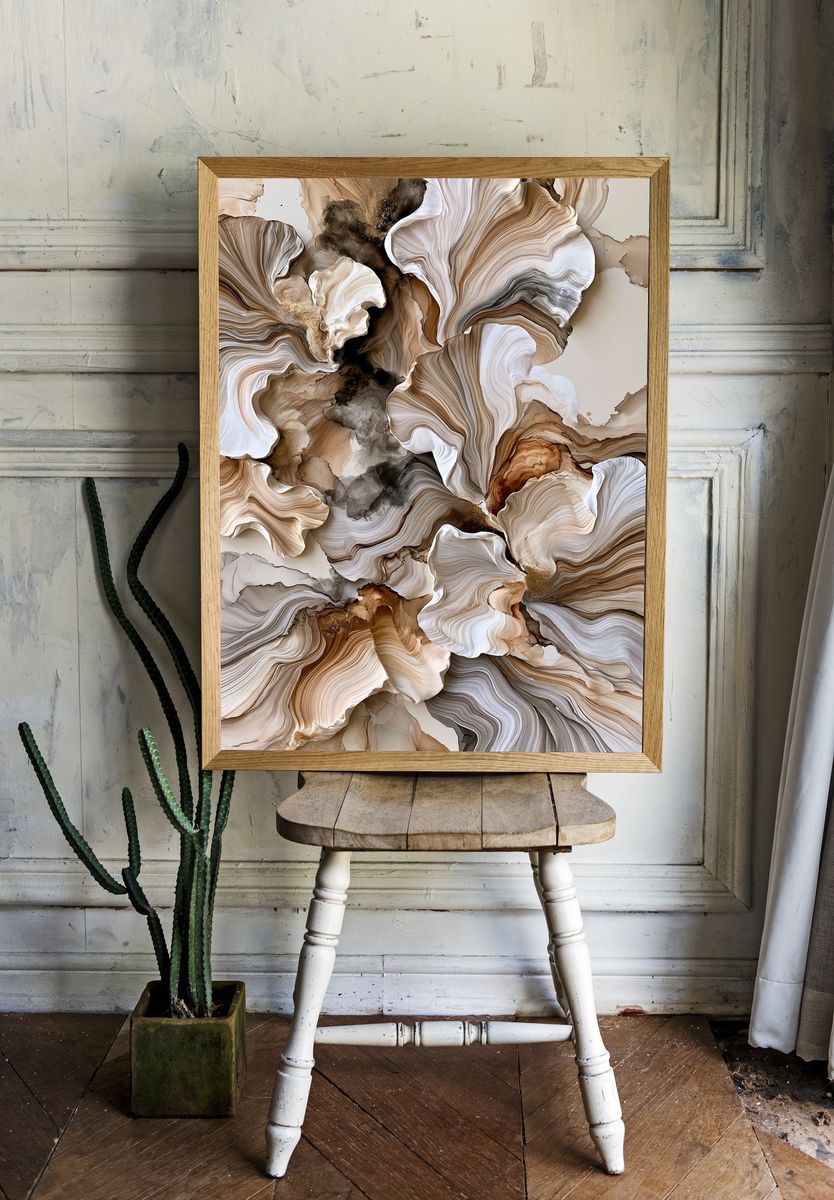 Neutral Marble Flow Abstract Poster. — room view 1