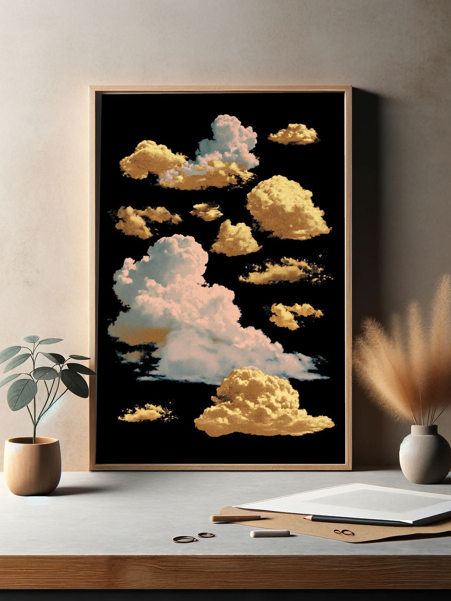 Golden Clouds Abstract Print. — room view 2
