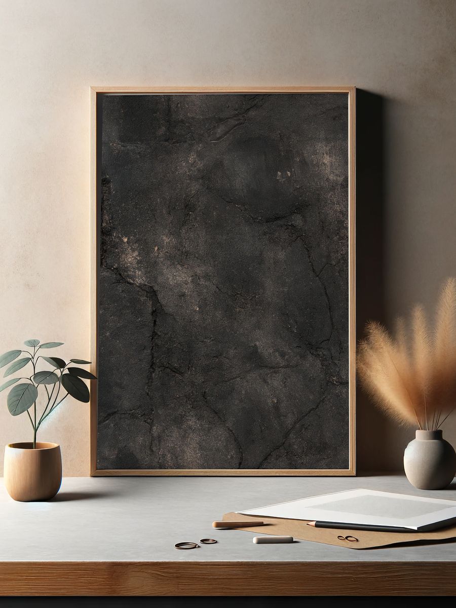 Charcoal Stone Texture Abstract Poster. — room view 2