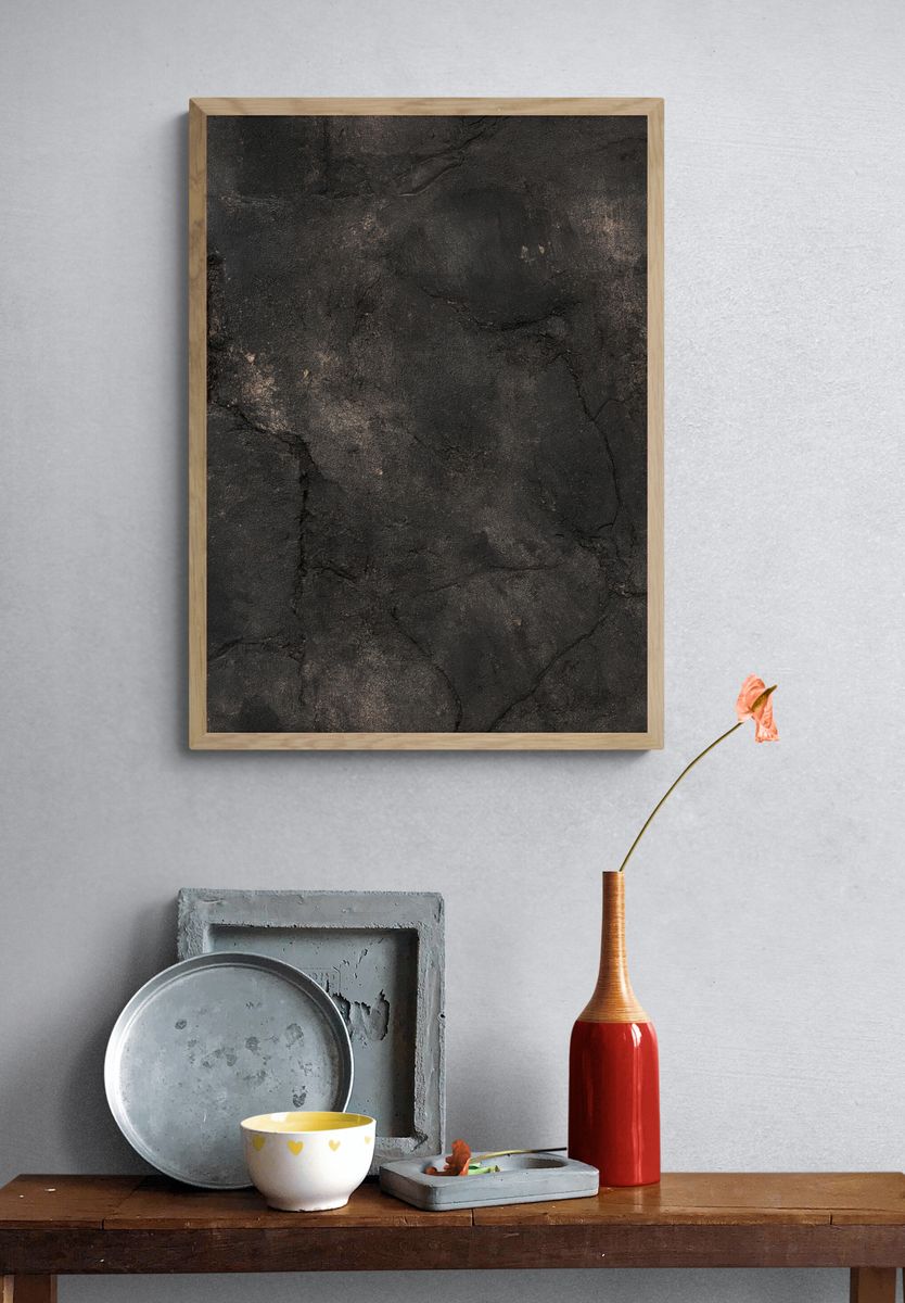 Charcoal Stone Texture Abstract Poster. — room view 3
