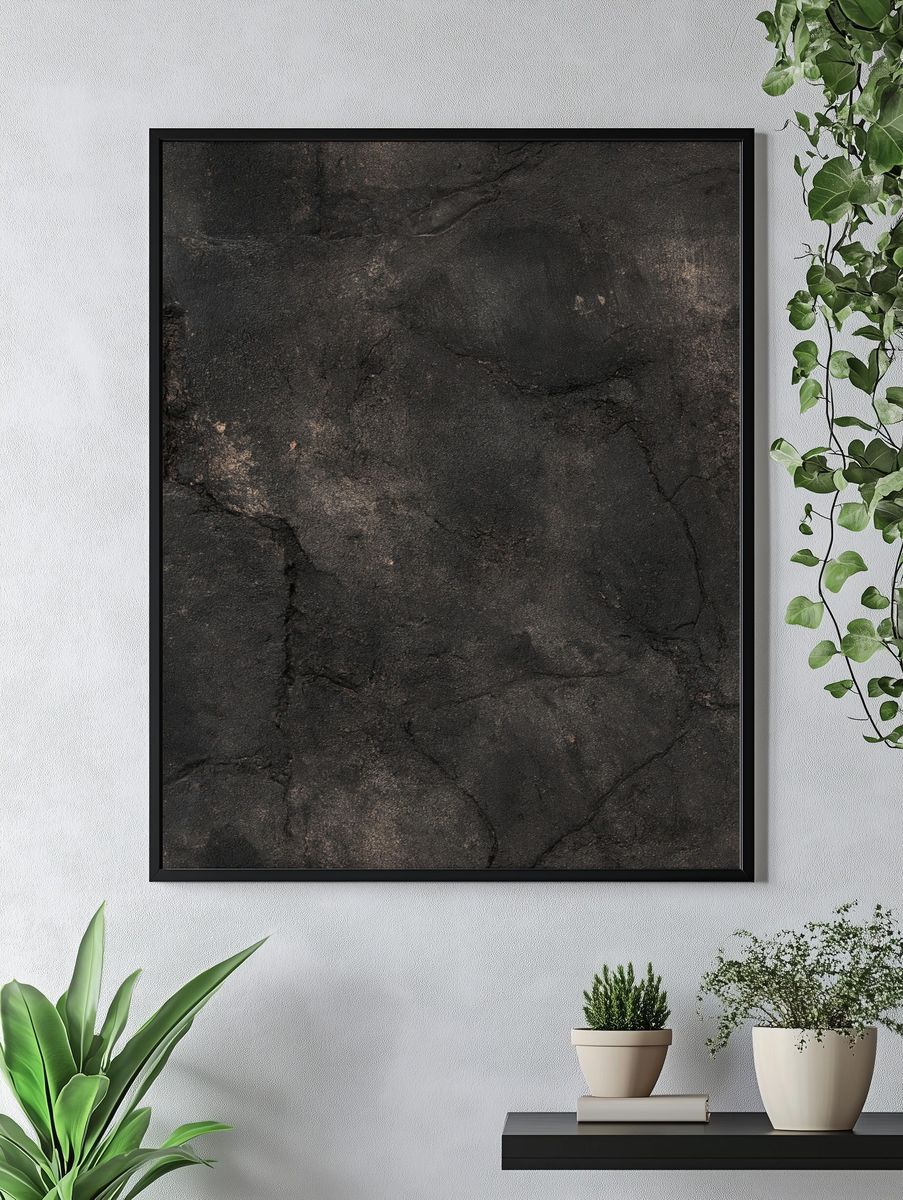 Charcoal Stone Texture Abstract Poster. — room view 4