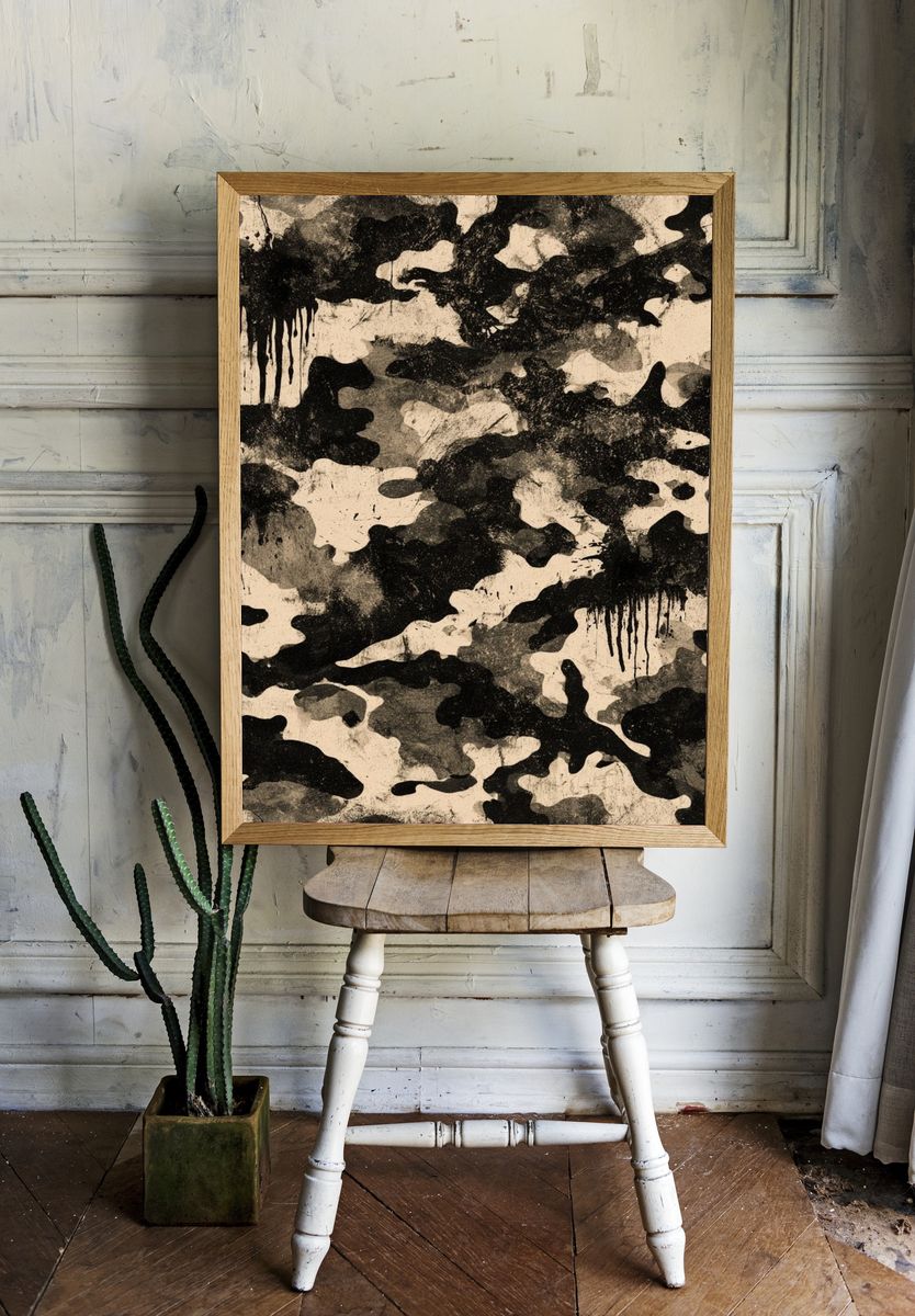 Camouflage Ink Abstract Poster. — room view 1