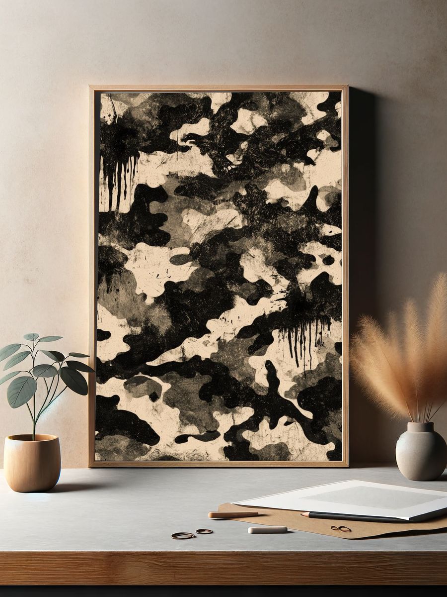 Camouflage Ink Abstract Poster. — room view 2
