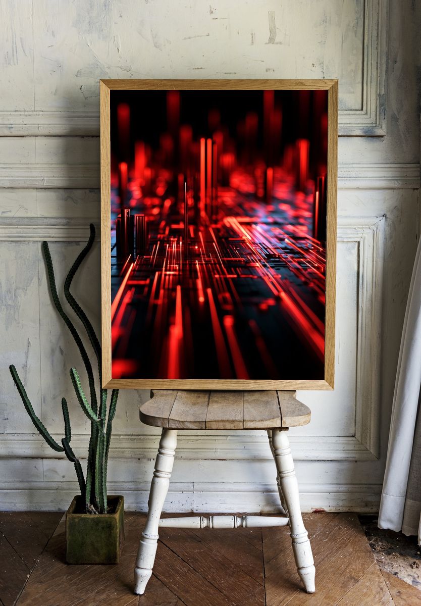 Neon Circuit Grid Abstract Poster. room preview