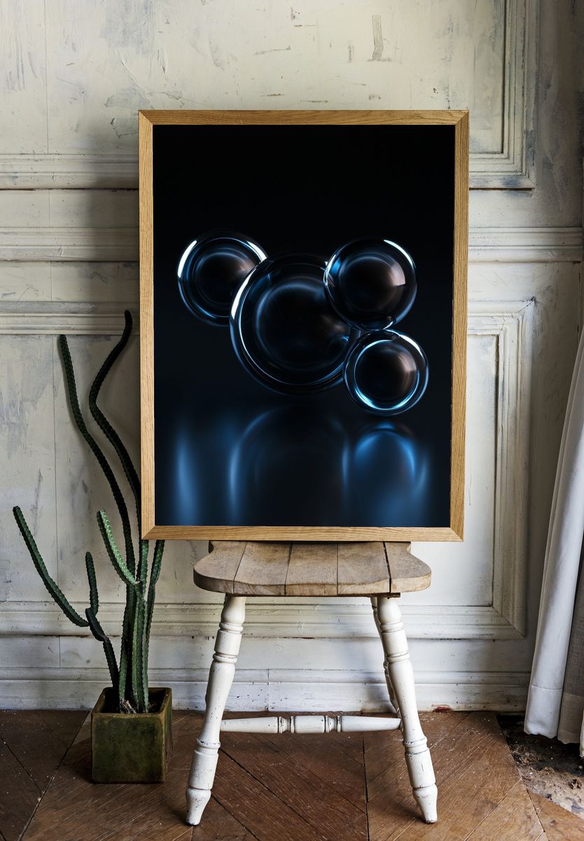Blue Glass Orbs Abstract Poster. — room view 1