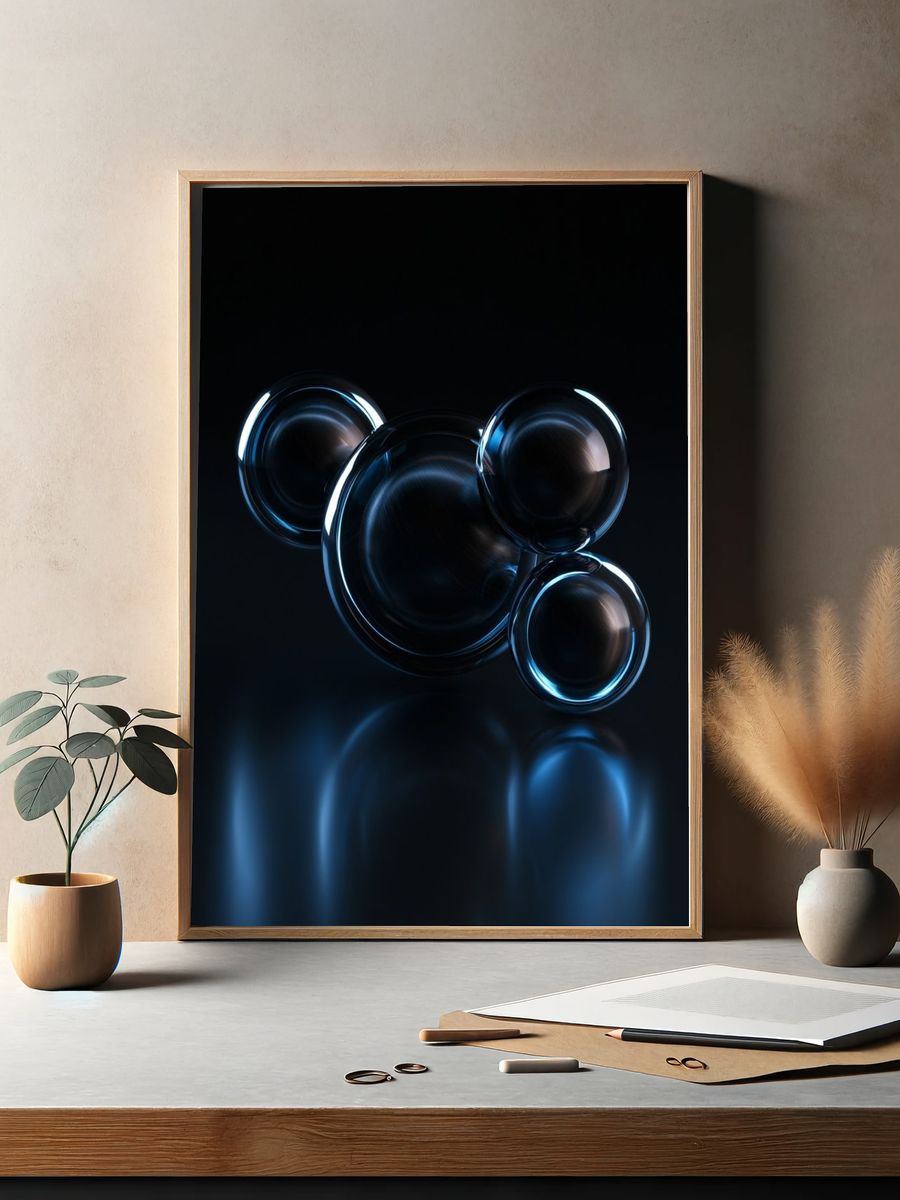 Blue Glass Orbs Abstract Poster. — room view 2