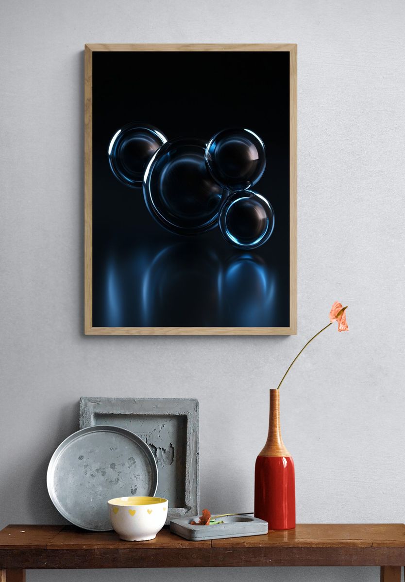 Blue Glass Orbs Abstract Poster. — room view 3