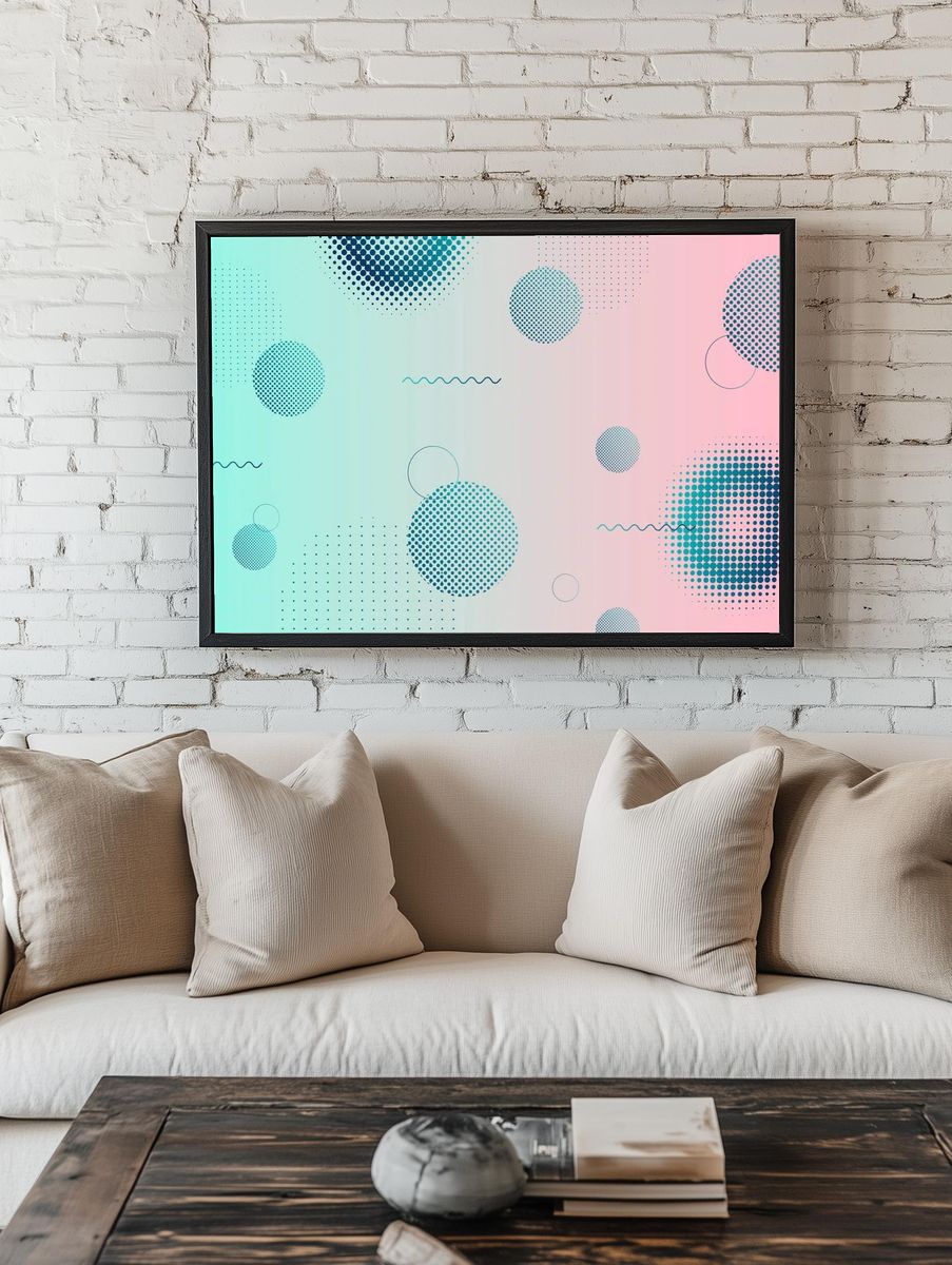 Geometric halftone blue pink background. — room view 1