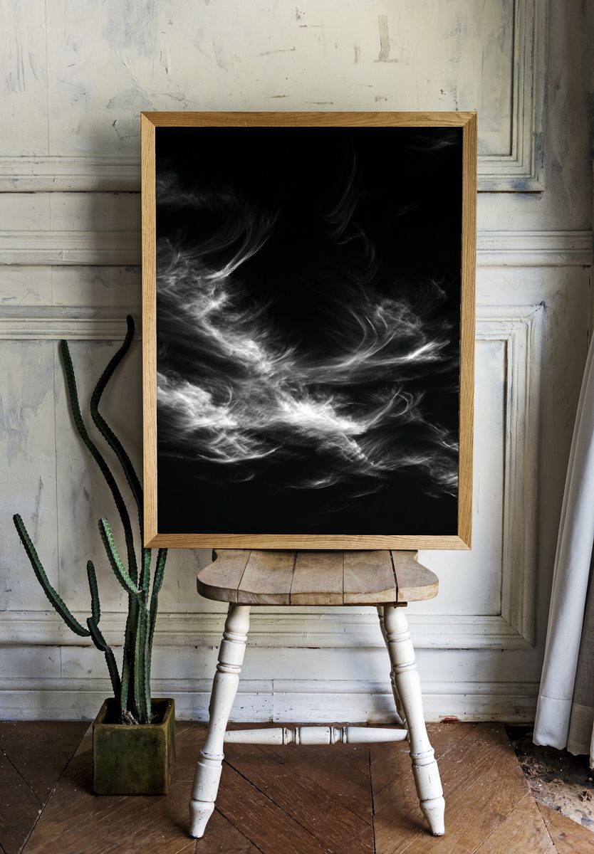 Monochrome Smoke Abstract Poster. — room view 1