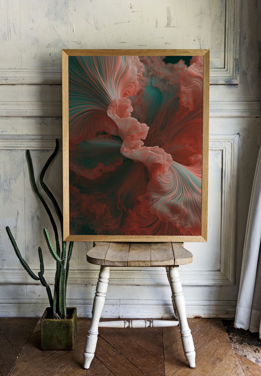 Crimson Coral Abstract Print. — room view 1
