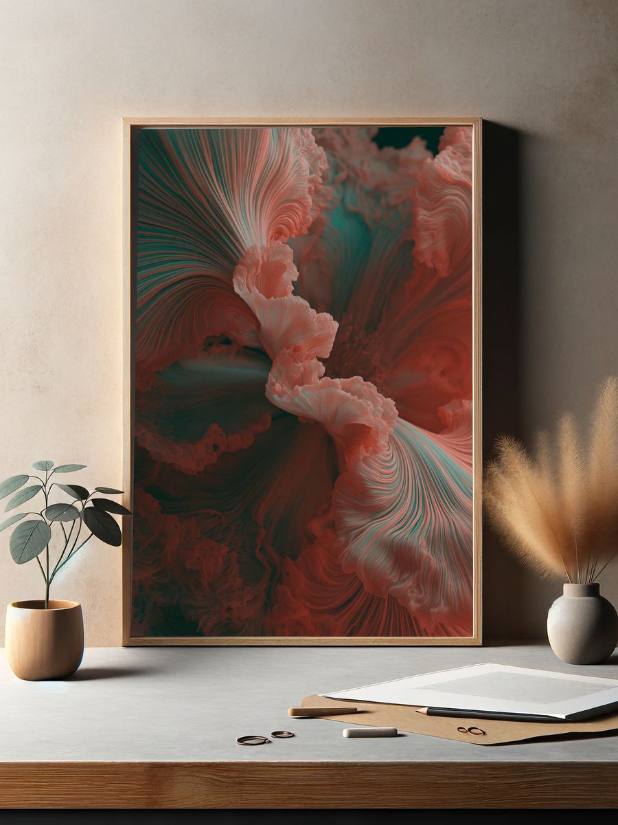 Crimson Coral Abstract Print. — room view 2