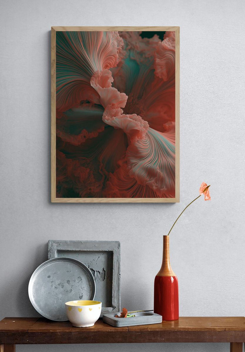 Crimson Coral Abstract Print. — room view 3